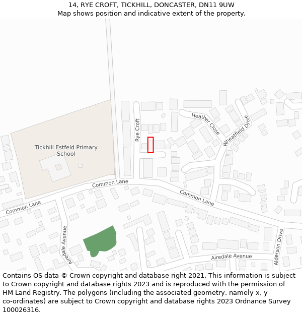 14, RYE CROFT, TICKHILL, DONCASTER, DN11 9UW: Location map and indicative extent of plot