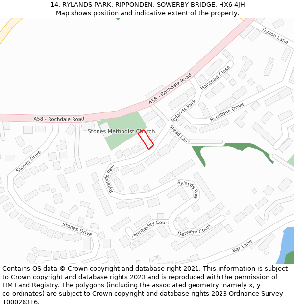 14, RYLANDS PARK, RIPPONDEN, SOWERBY BRIDGE, HX6 4JH: Location map and indicative extent of plot