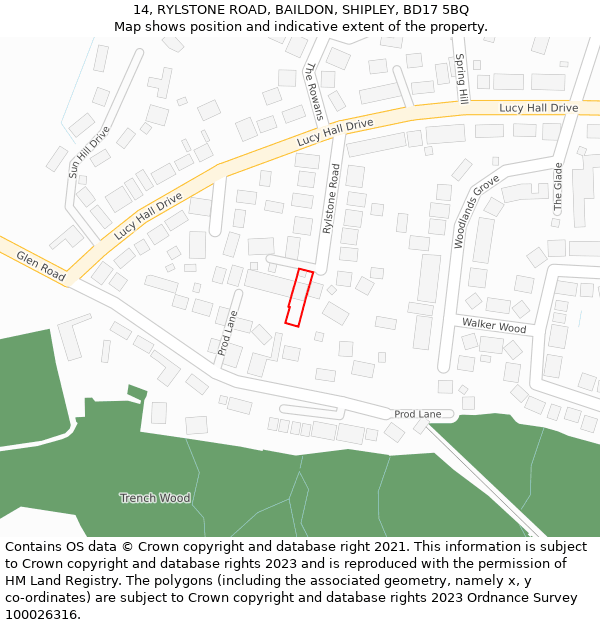 14, RYLSTONE ROAD, BAILDON, SHIPLEY, BD17 5BQ: Location map and indicative extent of plot