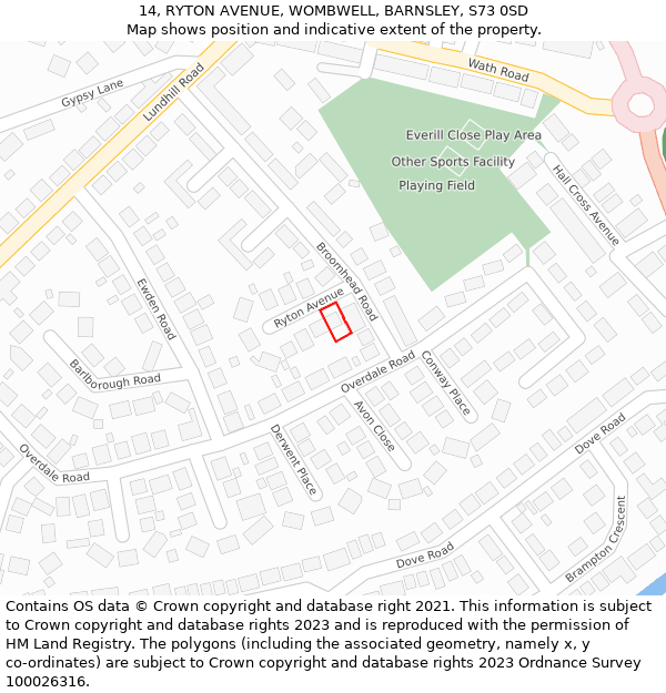 14, RYTON AVENUE, WOMBWELL, BARNSLEY, S73 0SD: Location map and indicative extent of plot