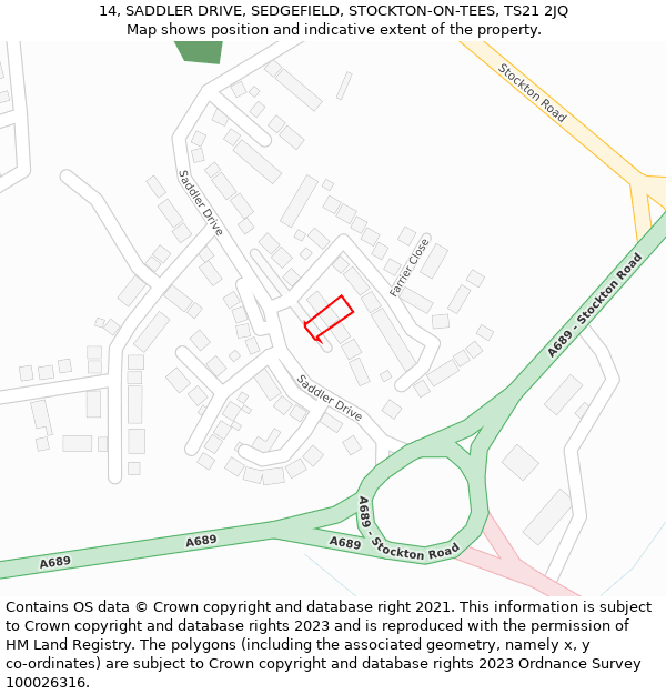 14, SADDLER DRIVE, SEDGEFIELD, STOCKTON-ON-TEES, TS21 2JQ: Location map and indicative extent of plot