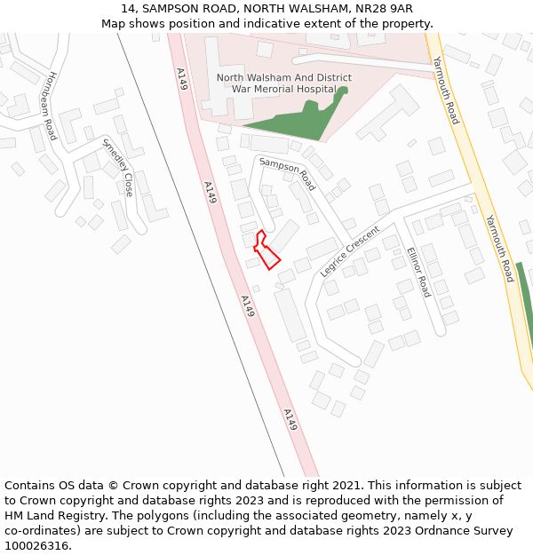 14, SAMPSON ROAD, NORTH WALSHAM, NR28 9AR: Location map and indicative extent of plot