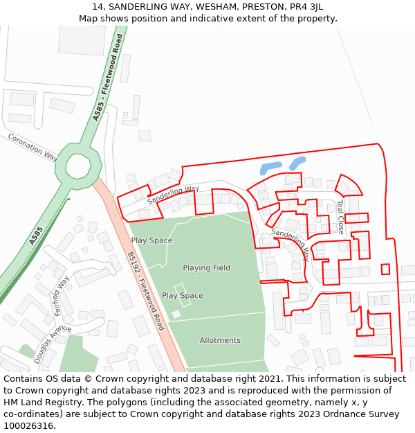 14, SANDERLING WAY, WESHAM, PRESTON, PR4 3JL: Location map and indicative extent of plot