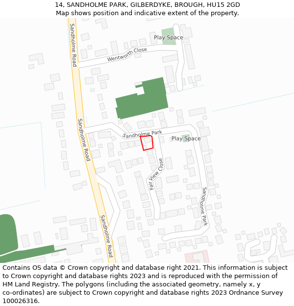 14, SANDHOLME PARK, GILBERDYKE, BROUGH, HU15 2GD: Location map and indicative extent of plot