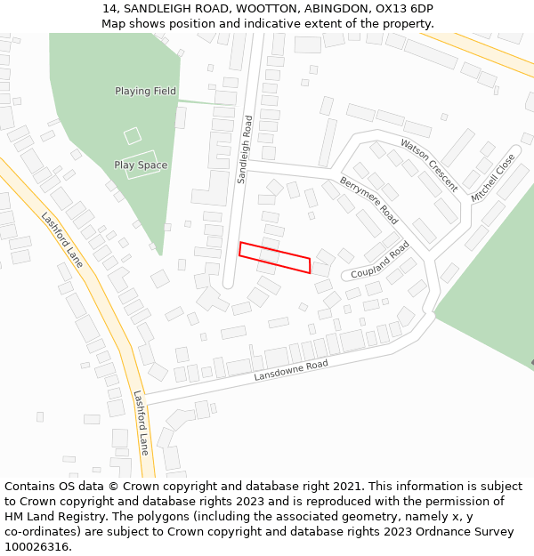 14, SANDLEIGH ROAD, WOOTTON, ABINGDON, OX13 6DP: Location map and indicative extent of plot