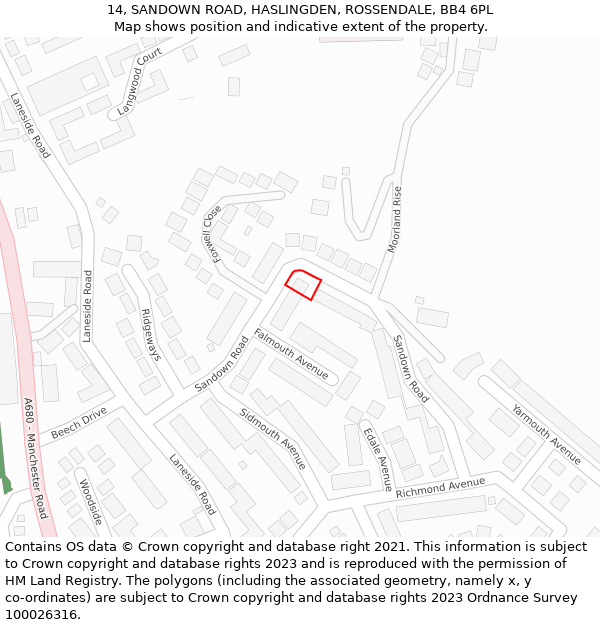 14, SANDOWN ROAD, HASLINGDEN, ROSSENDALE, BB4 6PL: Location map and indicative extent of plot