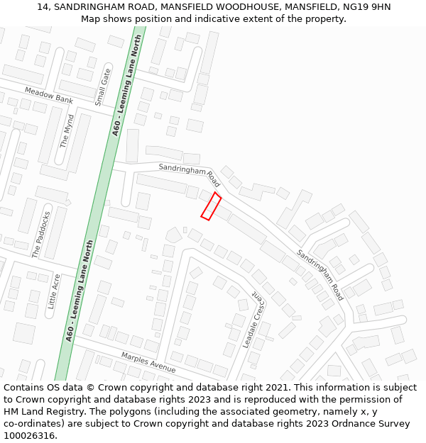 14, SANDRINGHAM ROAD, MANSFIELD WOODHOUSE, MANSFIELD, NG19 9HN: Location map and indicative extent of plot