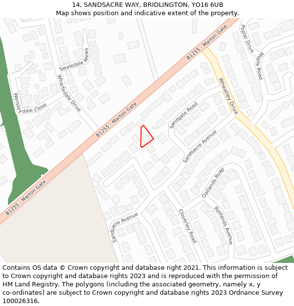 14, SANDSACRE WAY, BRIDLINGTON, YO16 6UB: Location map and indicative extent of plot