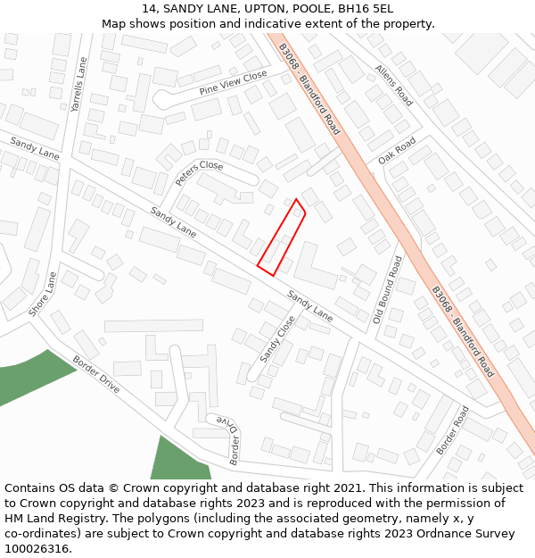 14, SANDY LANE, UPTON, POOLE, BH16 5EL: Location map and indicative extent of plot