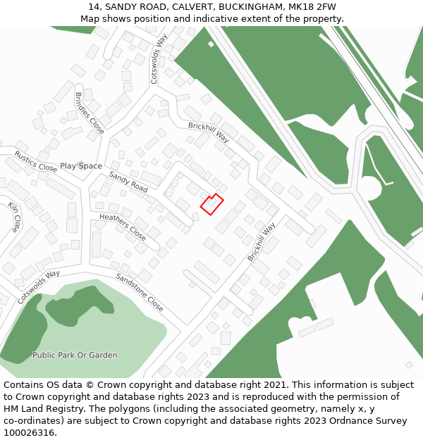 14, SANDY ROAD, CALVERT, BUCKINGHAM, MK18 2FW: Location map and indicative extent of plot