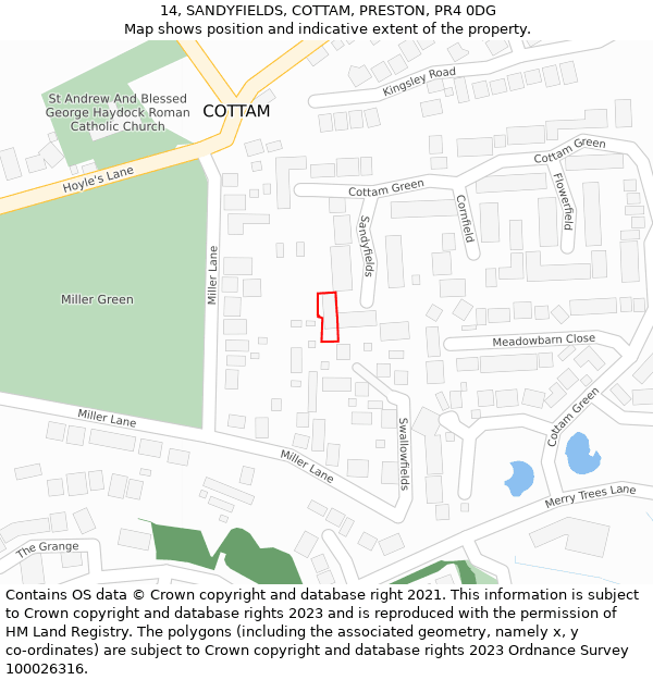 14, SANDYFIELDS, COTTAM, PRESTON, PR4 0DG: Location map and indicative extent of plot