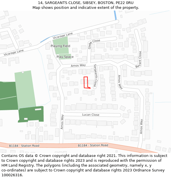 14, SARGEANTS CLOSE, SIBSEY, BOSTON, PE22 0RU: Location map and indicative extent of plot