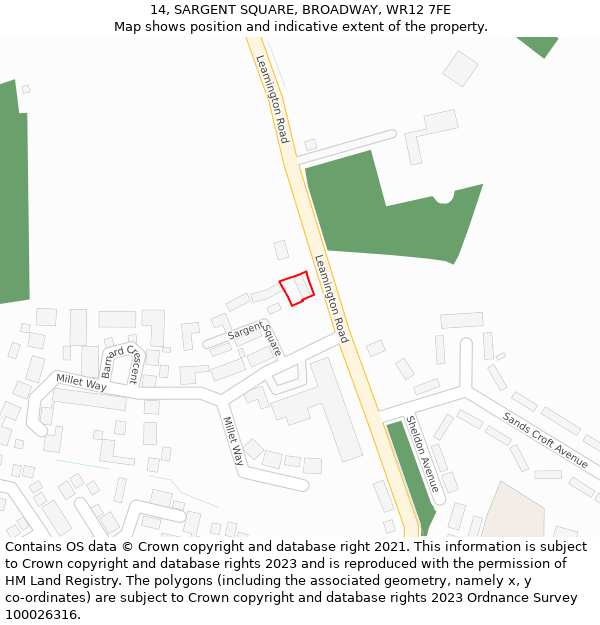 14, SARGENT SQUARE, BROADWAY, WR12 7FE: Location map and indicative extent of plot