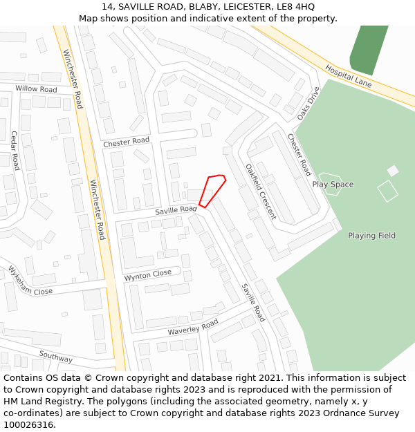 14, SAVILLE ROAD, BLABY, LEICESTER, LE8 4HQ: Location map and indicative extent of plot