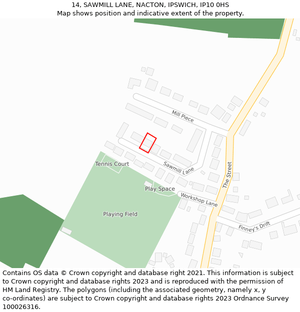 14, SAWMILL LANE, NACTON, IPSWICH, IP10 0HS: Location map and indicative extent of plot