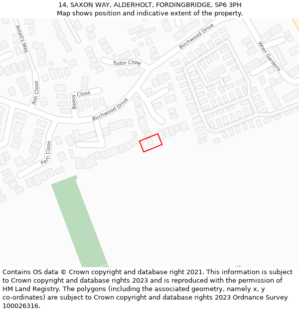 14, SAXON WAY, ALDERHOLT, FORDINGBRIDGE, SP6 3PH: Location map and indicative extent of plot