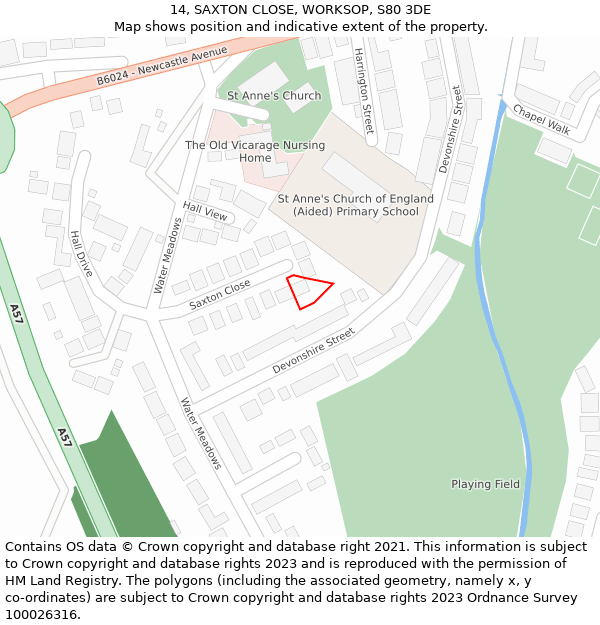 14, SAXTON CLOSE, WORKSOP, S80 3DE: Location map and indicative extent of plot