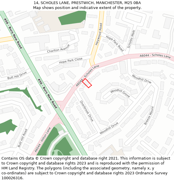 14, SCHOLES LANE, PRESTWICH, MANCHESTER, M25 0BA: Location map and indicative extent of plot