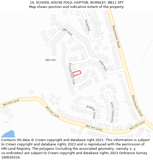 14, SCHOOL HOUSE FOLD, HAPTON, BURNLEY, BB11 5PT: Location map and indicative extent of plot