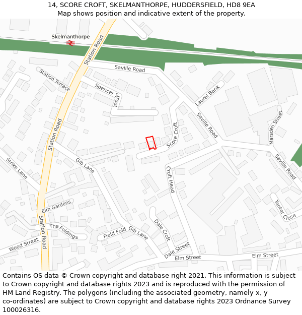 14, SCORE CROFT, SKELMANTHORPE, HUDDERSFIELD, HD8 9EA: Location map and indicative extent of plot