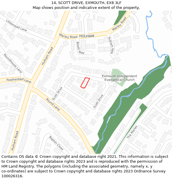 14, SCOTT DRIVE, EXMOUTH, EX8 3LF: Location map and indicative extent of plot