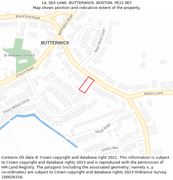 14, SEA LANE, BUTTERWICK, BOSTON, PE22 0EY: Location map and indicative extent of plot