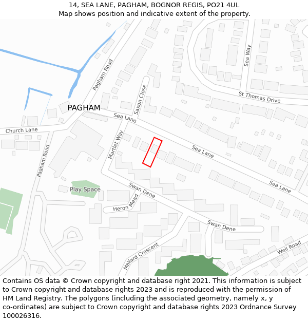 14, SEA LANE, PAGHAM, BOGNOR REGIS, PO21 4UL: Location map and indicative extent of plot