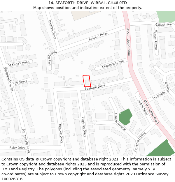 14, SEAFORTH DRIVE, WIRRAL, CH46 0TD: Location map and indicative extent of plot