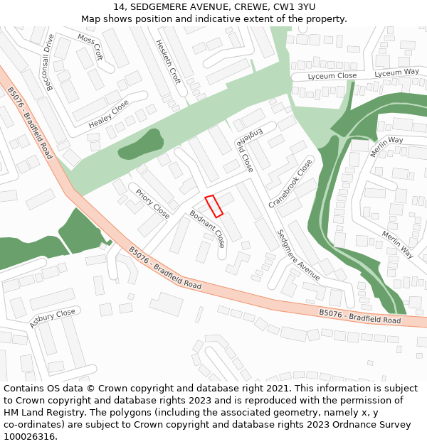 14, SEDGEMERE AVENUE, CREWE, CW1 3YU: Location map and indicative extent of plot