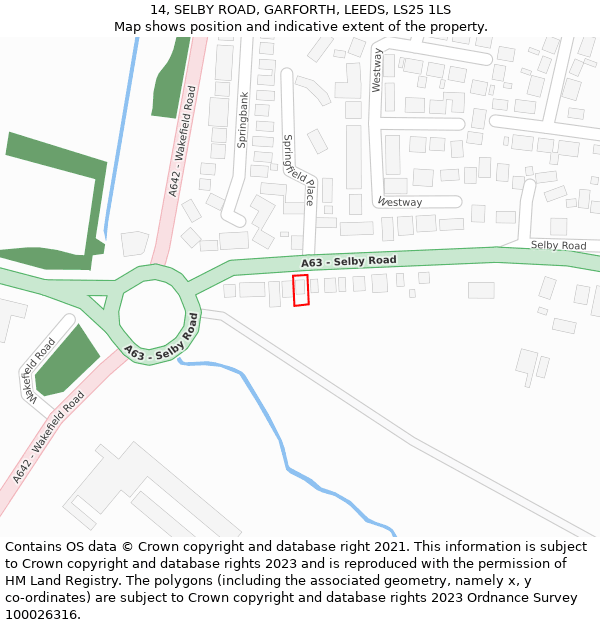 14, SELBY ROAD, GARFORTH, LEEDS, LS25 1LS: Location map and indicative extent of plot