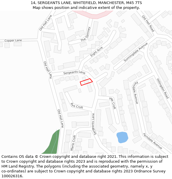 14, SERGEANTS LANE, WHITEFIELD, MANCHESTER, M45 7TS: Location map and indicative extent of plot