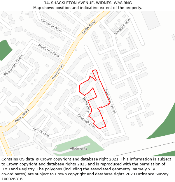 14, SHACKLETON AVENUE, WIDNES, WA8 9NG: Location map and indicative extent of plot