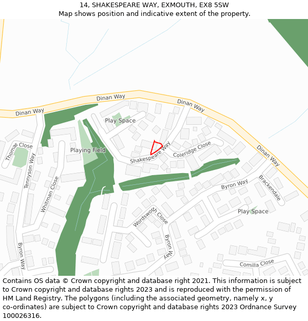 14, SHAKESPEARE WAY, EXMOUTH, EX8 5SW: Location map and indicative extent of plot