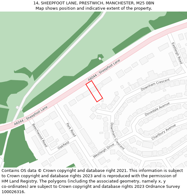 14, SHEEPFOOT LANE, PRESTWICH, MANCHESTER, M25 0BN: Location map and indicative extent of plot