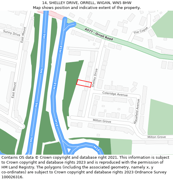 14, SHELLEY DRIVE, ORRELL, WIGAN, WN5 8HW: Location map and indicative extent of plot