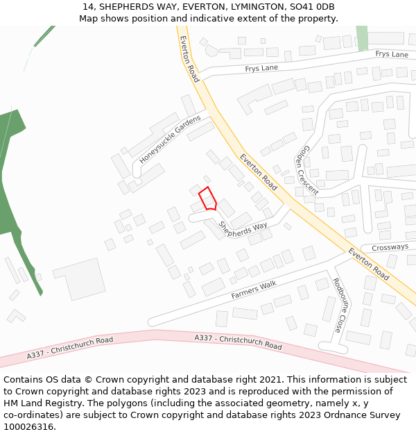 14, SHEPHERDS WAY, EVERTON, LYMINGTON, SO41 0DB: Location map and indicative extent of plot