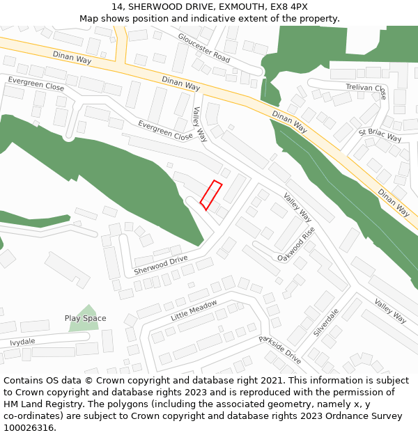 14, SHERWOOD DRIVE, EXMOUTH, EX8 4PX: Location map and indicative extent of plot