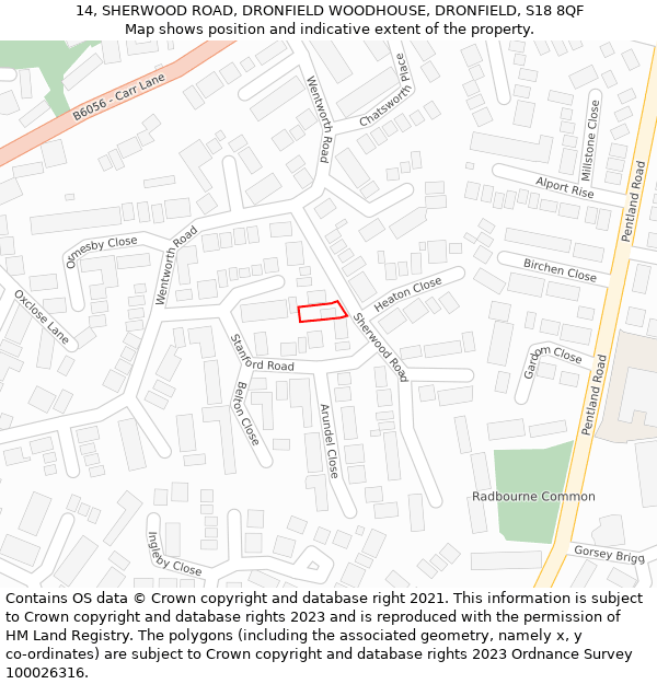 14, SHERWOOD ROAD, DRONFIELD WOODHOUSE, DRONFIELD, S18 8QF: Location map and indicative extent of plot