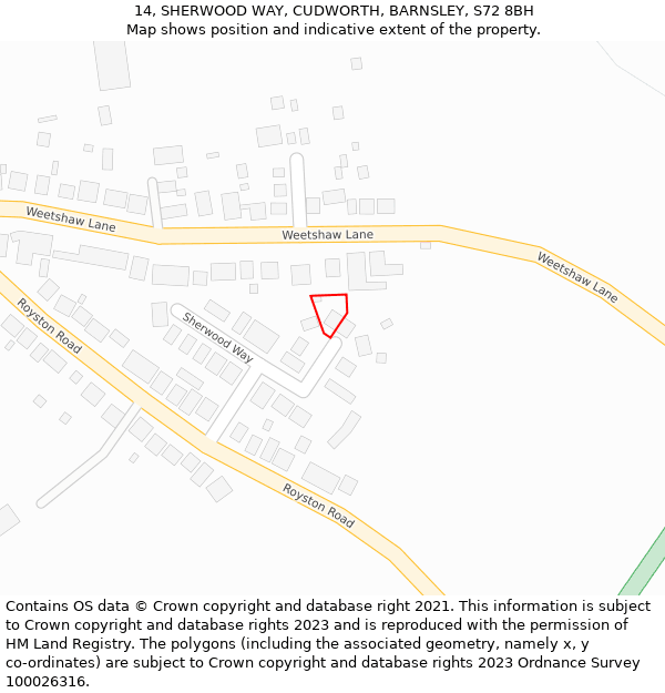 14, SHERWOOD WAY, CUDWORTH, BARNSLEY, S72 8BH: Location map and indicative extent of plot