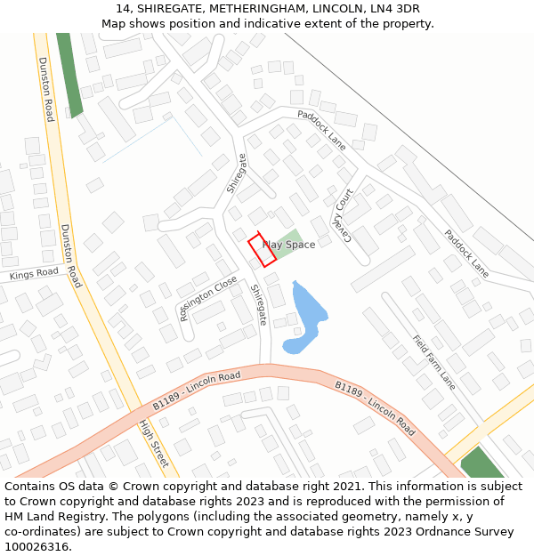 14, SHIREGATE, METHERINGHAM, LINCOLN, LN4 3DR: Location map and indicative extent of plot