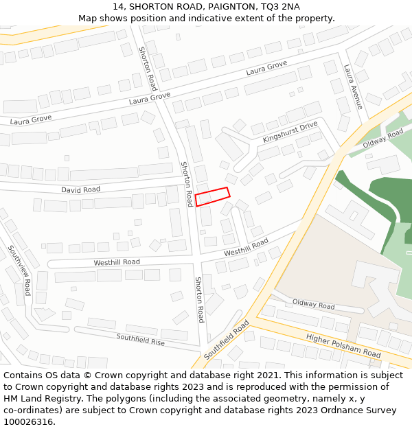 14, SHORTON ROAD, PAIGNTON, TQ3 2NA: Location map and indicative extent of plot