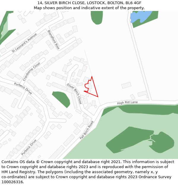 14, SILVER BIRCH CLOSE, LOSTOCK, BOLTON, BL6 4GF: Location map and indicative extent of plot