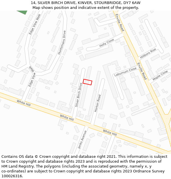 14, SILVER BIRCH DRIVE, KINVER, STOURBRIDGE, DY7 6AW: Location map and indicative extent of plot