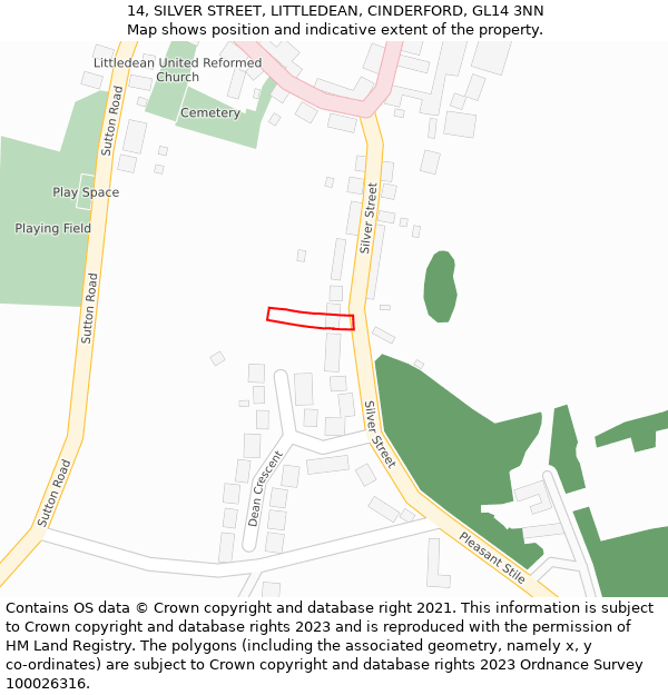 14, SILVER STREET, LITTLEDEAN, CINDERFORD, GL14 3NN: Location map and indicative extent of plot