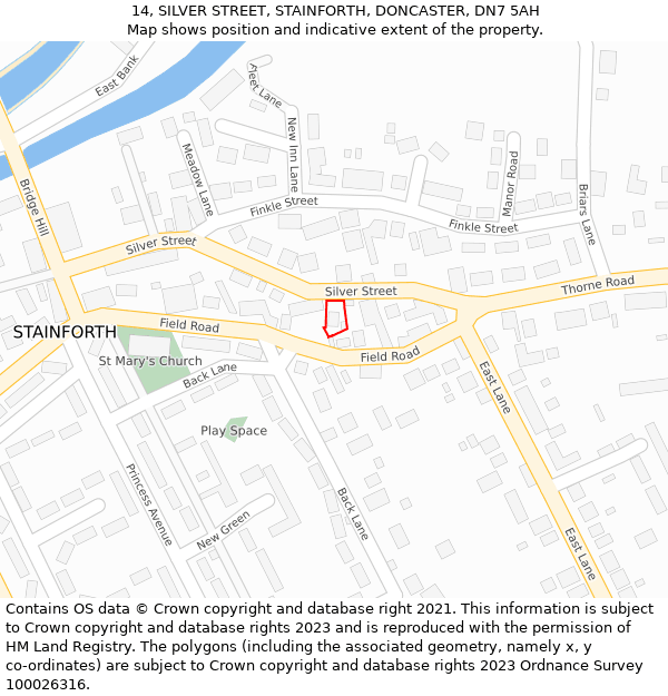 14, SILVER STREET, STAINFORTH, DONCASTER, DN7 5AH: Location map and indicative extent of plot