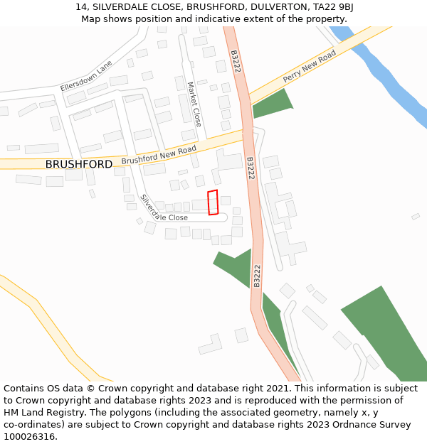 14, SILVERDALE CLOSE, BRUSHFORD, DULVERTON, TA22 9BJ: Location map and indicative extent of plot