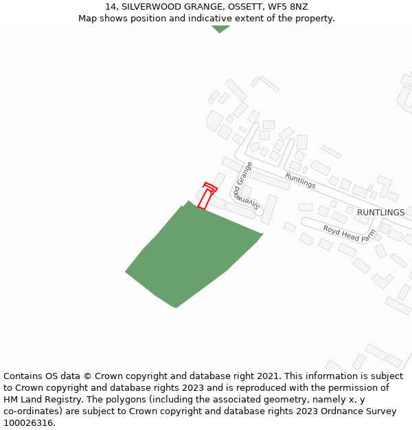 14, SILVERWOOD GRANGE, OSSETT, WF5 8NZ: Location map and indicative extent of plot