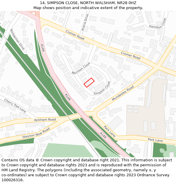 14, SIMPSON CLOSE, NORTH WALSHAM, NR28 0HZ: Location map and indicative extent of plot