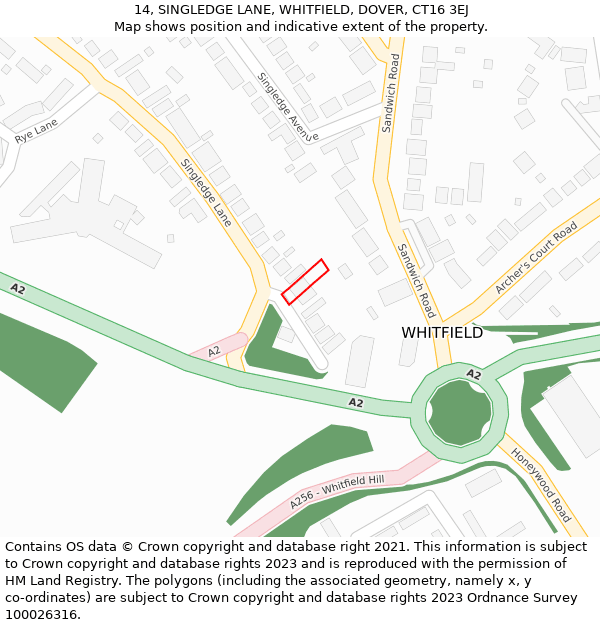 14, SINGLEDGE LANE, WHITFIELD, DOVER, CT16 3EJ: Location map and indicative extent of plot