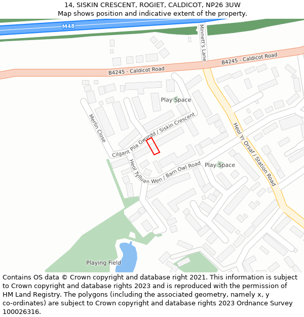 14, SISKIN CRESCENT, ROGIET, CALDICOT, NP26 3UW: Location map and indicative extent of plot